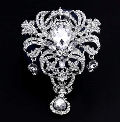 Extra LARGE Antique Vintage Art Deco Victorian Style Silver Tone Imitation Diamond Clear Rhinestone Statement Bridal Wedding Brooch Pin - WORLD TIME VISITS