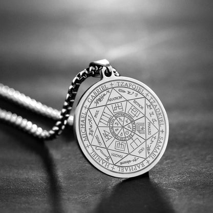 St Michael Necklace for Men, Seal of the 7 Archangels Pendant Protect Necklace Stainless Steel Mens Spiritual Talisman Protection Amulet Healing Jewelry Saint Michael Pendants