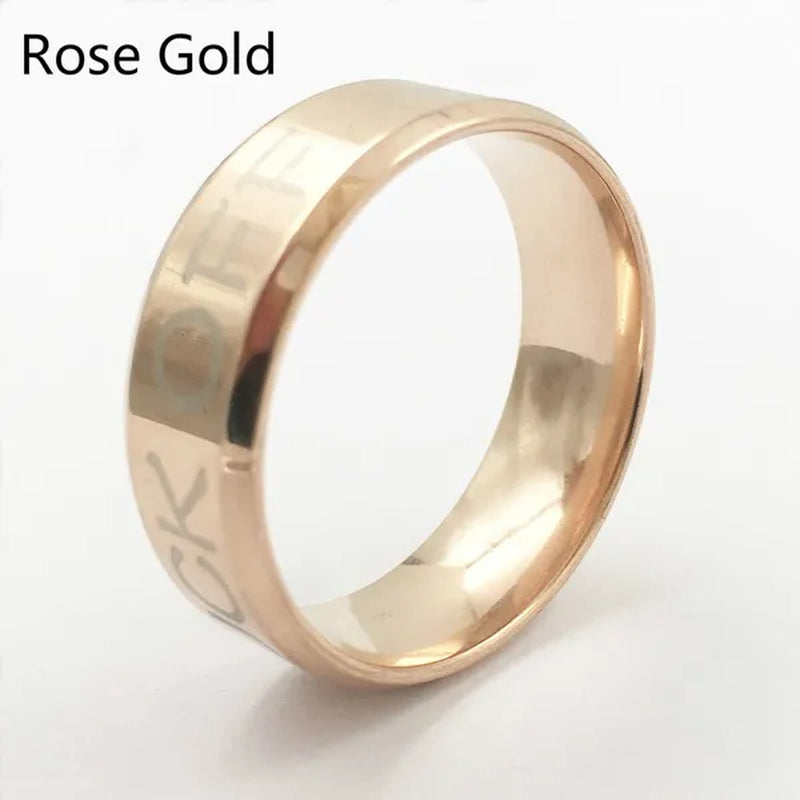 Fuck off 8MM Stainless Steel rings Wedding Ring gold blue rosegold black silver multicolor funny Jewelry Size 5-13