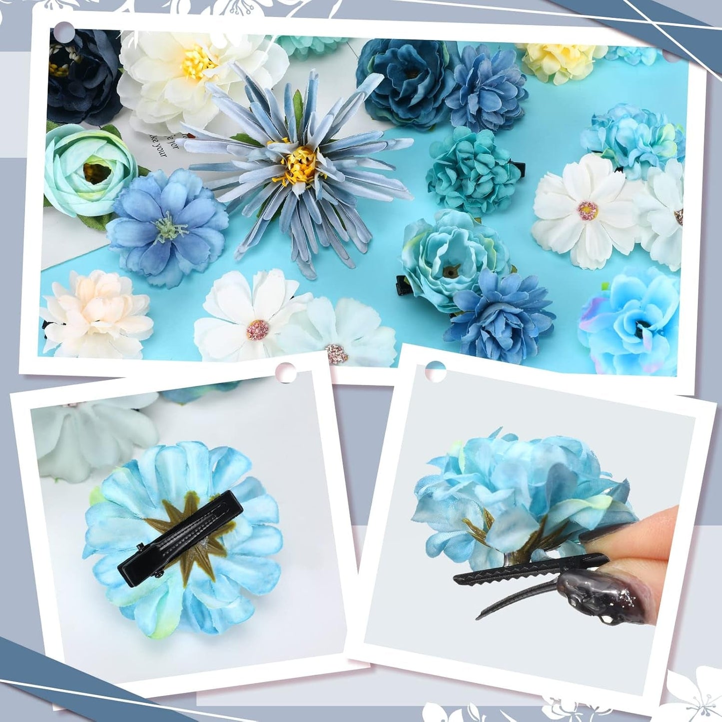 21 Pcs Flower Hair Clip Rose Hair Clips Barrettes for Women Flower Accessories Boho Bride Claw Clip Hairpin Brooch Pin Headpiece for Wedding(Light Blue)