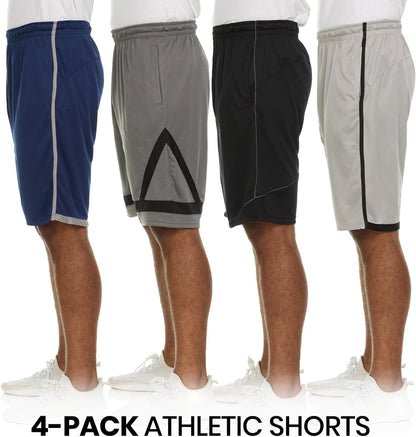 4 Pack: Men'S Dry-Fit Sweat Resistant Active Athletic Performance Shorts