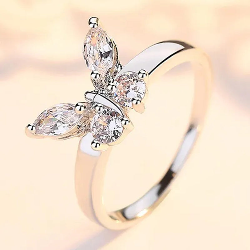 Fashion Jewelry High Quality Exquisite 925 Sterling Silver White Sapphire Butterfly Ring Engagement Wedding Rings