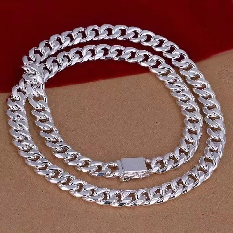 Franco Chain 925 Sterling Silver 10MM 8/20/22/24 Inch Cuban Chain Necklace for Women Men Fashion Jewelry Party Christmas Gifts