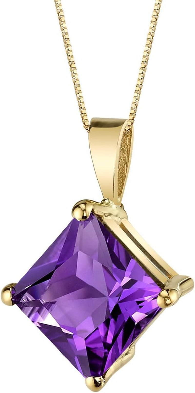 Solid 14K Yellow Amethyst Pendant for Women, 2 Carats Princess Cut 8Mm, Genuine Gemstone Solitaire, Real Amethyst Necklace, February Birthstone Necklace, for Jewelry Gift & Everyday Wear - WORLD TIME VISITS