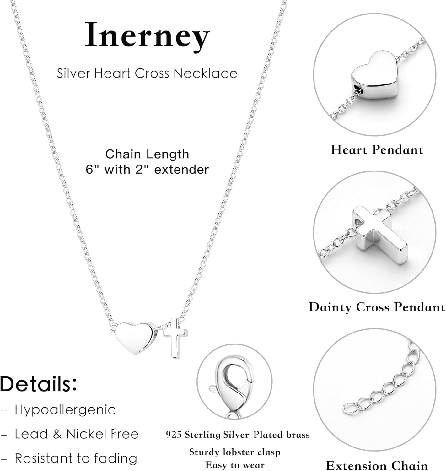 Cross Heart Necklace for Women, Dainty Pendant Necklaces 14K Gold Sterling Silver Plated Choker Chain, Cute Waterproof Non Tarnish Christian Religious Faith Jewelry Baptism Easter Gift