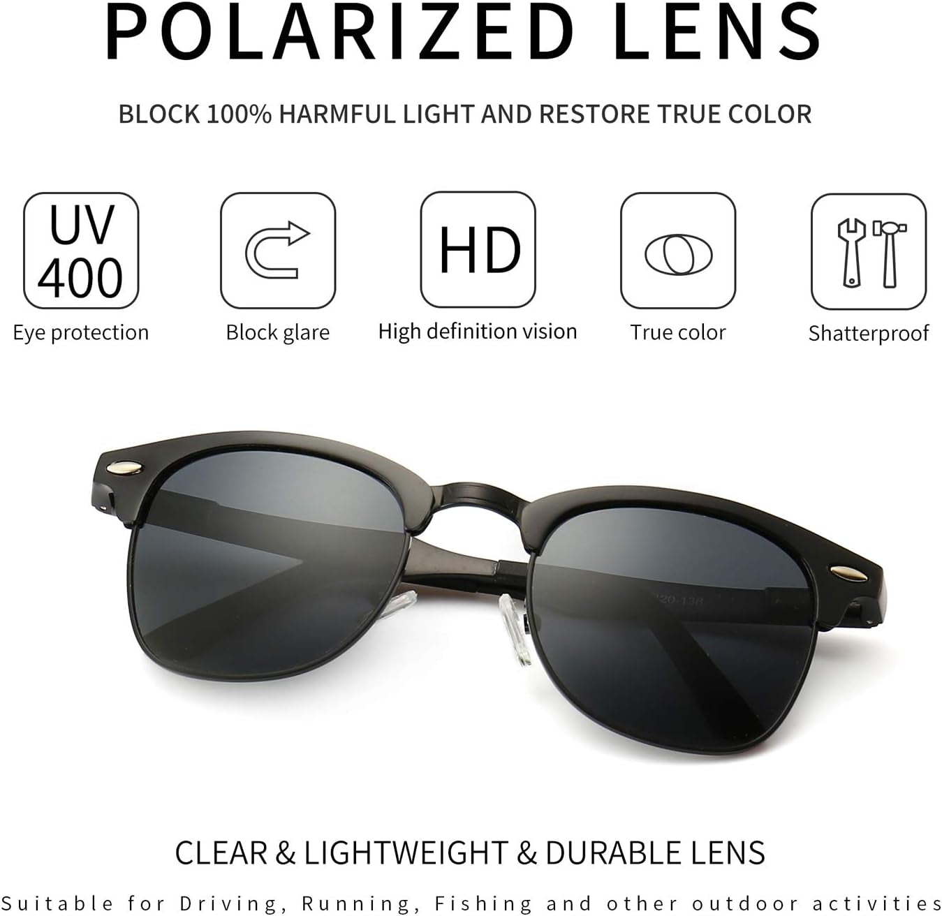 Polarized Sunglasses for Men and Women, Classic Half-Frame Retro Shades for Driving, Travel, and Outdoor Activities