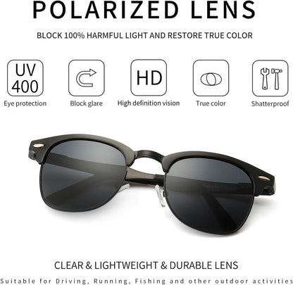 Polarized Sunglasses for Men and Women, Classic Half-Frame Retro Shades for Driving, Travel, and Outdoor Activities
