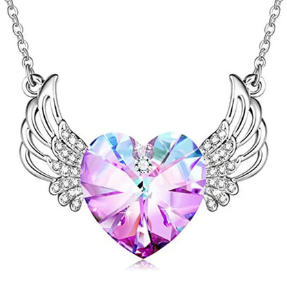 Luxury Fashion Women'S Diamond Wings Heart Crystal Necklace Angel Wings Diamond Pendant Wedding Necklace Women'S Princess Jewelry Birthday Anniversary Gift