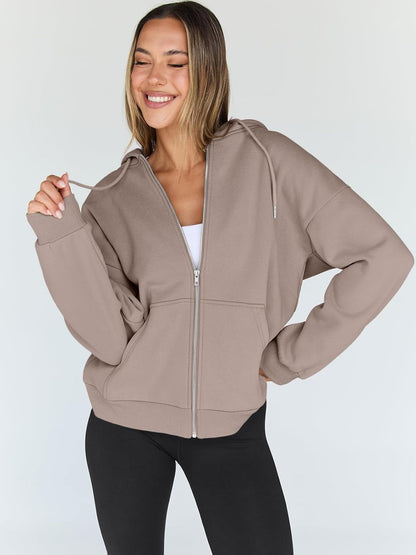 Womens Zip up Hoodies Oversized Sweatshirts Fall Fashion Outfits Casual Jackets 2025 Winter Clothes