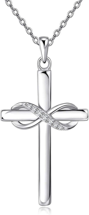 925 Sterling Silver Cross Necklace for Women Infinity Necklace 14K Rose Gold Plated Necklaces for Easter or Holiday
