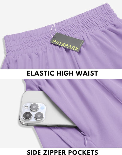 Women'S Athletic Shorts for Gym Workout Running Short with High Waisted Zip Pockets