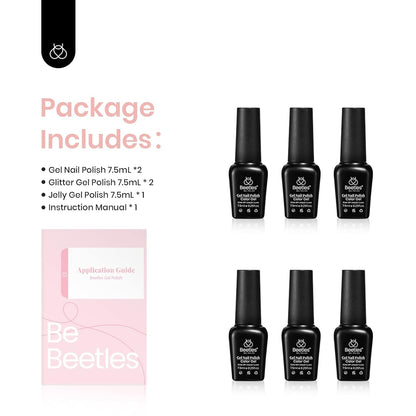 Beetles Gel Nail Polish 6 Colors, Pink Champagne Glitter Gel Nail Kit Old Money Collection Nude Pink Cream Color Soak off UV LED Nail Polish Manicure Kit for Women Girls