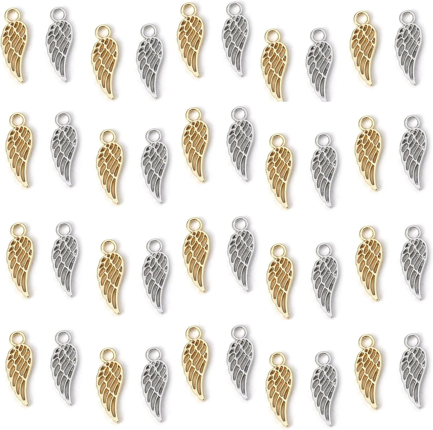 Angel Wings Pendant Charm - 40 Pack of 20 Silver / 20 Gold Toned DIY Jewelry Making Supplies; Small 7/8 Inch for Bracelet, Necklace, Earrings or Arts and Crafts - WORLD TIME VISITS