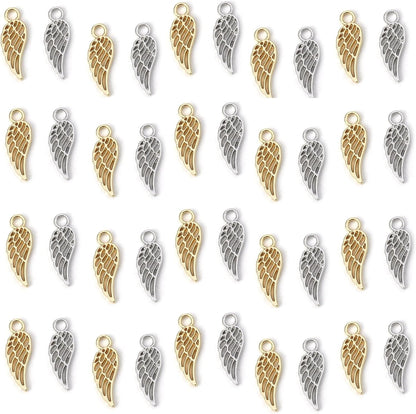 Angel Wings Pendant Charm - 40 Pack of 20 Silver / 20 Gold Toned DIY Jewelry Making Supplies; Small 7/8 Inch for Bracelet, Necklace, Earrings or Arts and Crafts - WORLD TIME VISITS