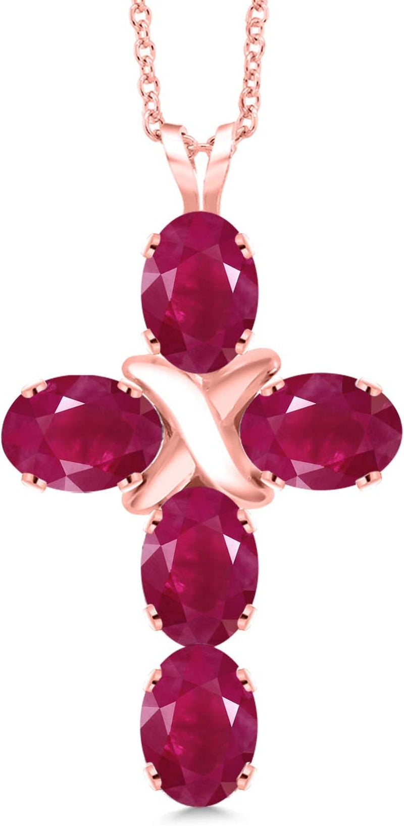 18K Rose Gold Plated Silver Red Ruby Cross Pendant Necklace for Women (3.00 Cttw, Gemstone July Birthstone, Oval 6X4MM, with 18 Inch Silver Chain) - WORLD TIME VISITS