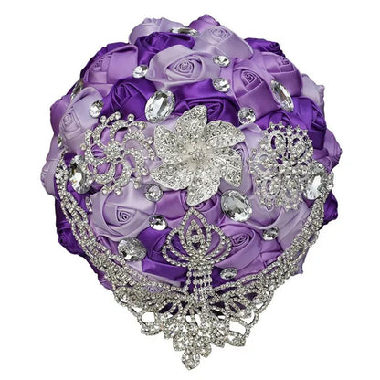 21CM Creative Ribbon Silk Rose Bride Holding Flowers Rhinestone Brooch Tassel Wedding Bouquet Wedding Party Bridal Bouquet Photography Props