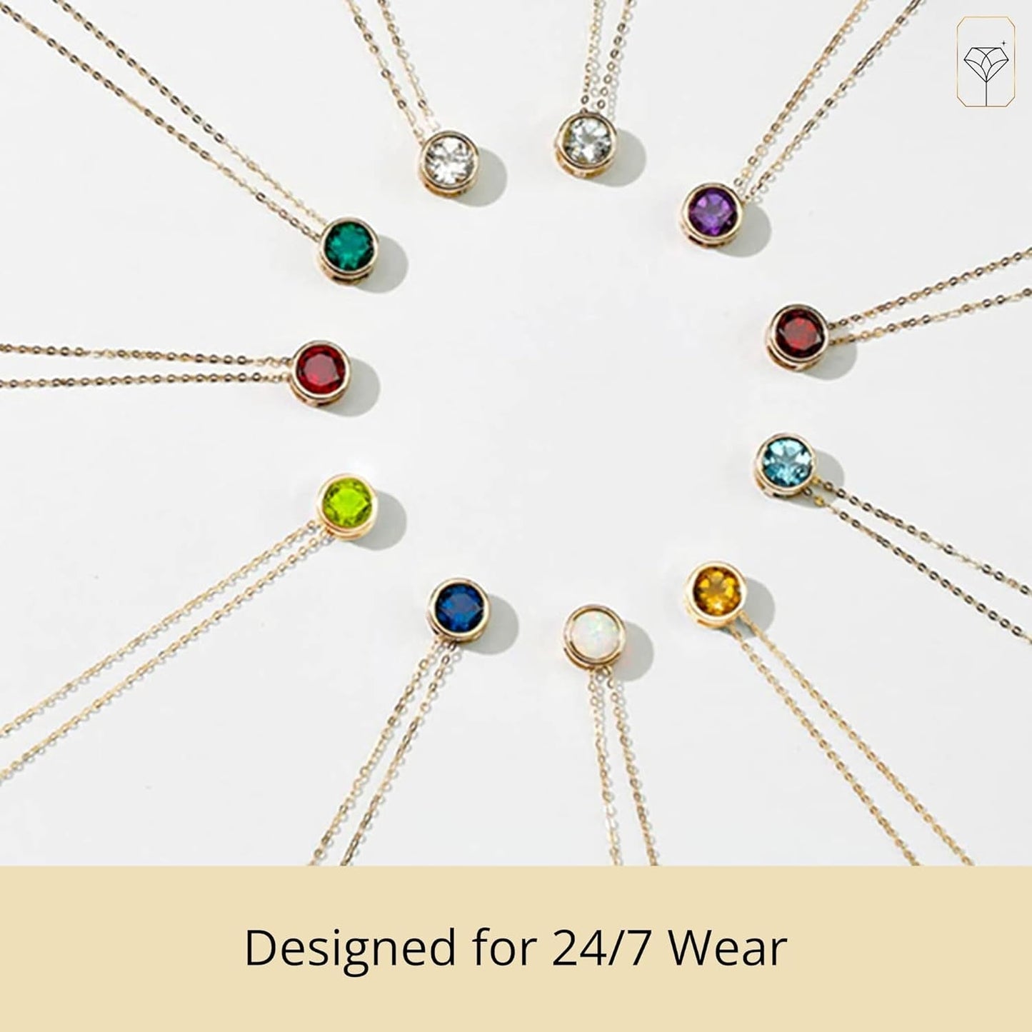 14K White or Yellow Gold round Pendant Necklace for Women with 7 Mm Gemstone Birthstone on 18 Inch Cable Chain Spring Ring Clasp Bezel