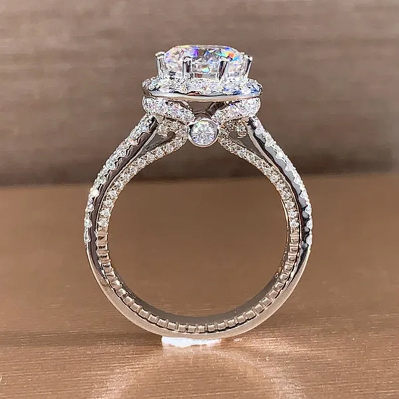 Luxury Women's Fashion Silver Color Ring Elegant Female Engagement Wedding Party Anniversary Gift