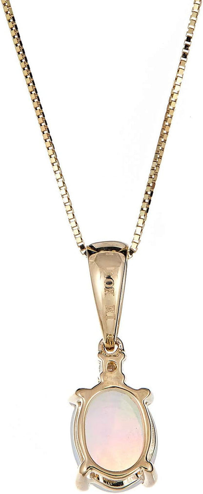 10K Yellow Gold Natural Opal Diamond (SI1) Pendant for Women
