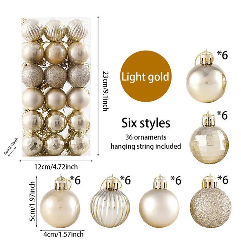36Pcs/Box 4CM Glitter Christmas Balls Xmas Tree Hanging Pandent Balls Rose Gold Silver Green Red Blue New Year Christmas Home Decor