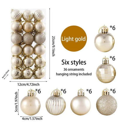 36Pcs/Box 4CM Glitter Christmas Balls Xmas Tree Hanging Pandent Balls Rose Gold Silver Green Red Blue New Year Christmas Home Decor