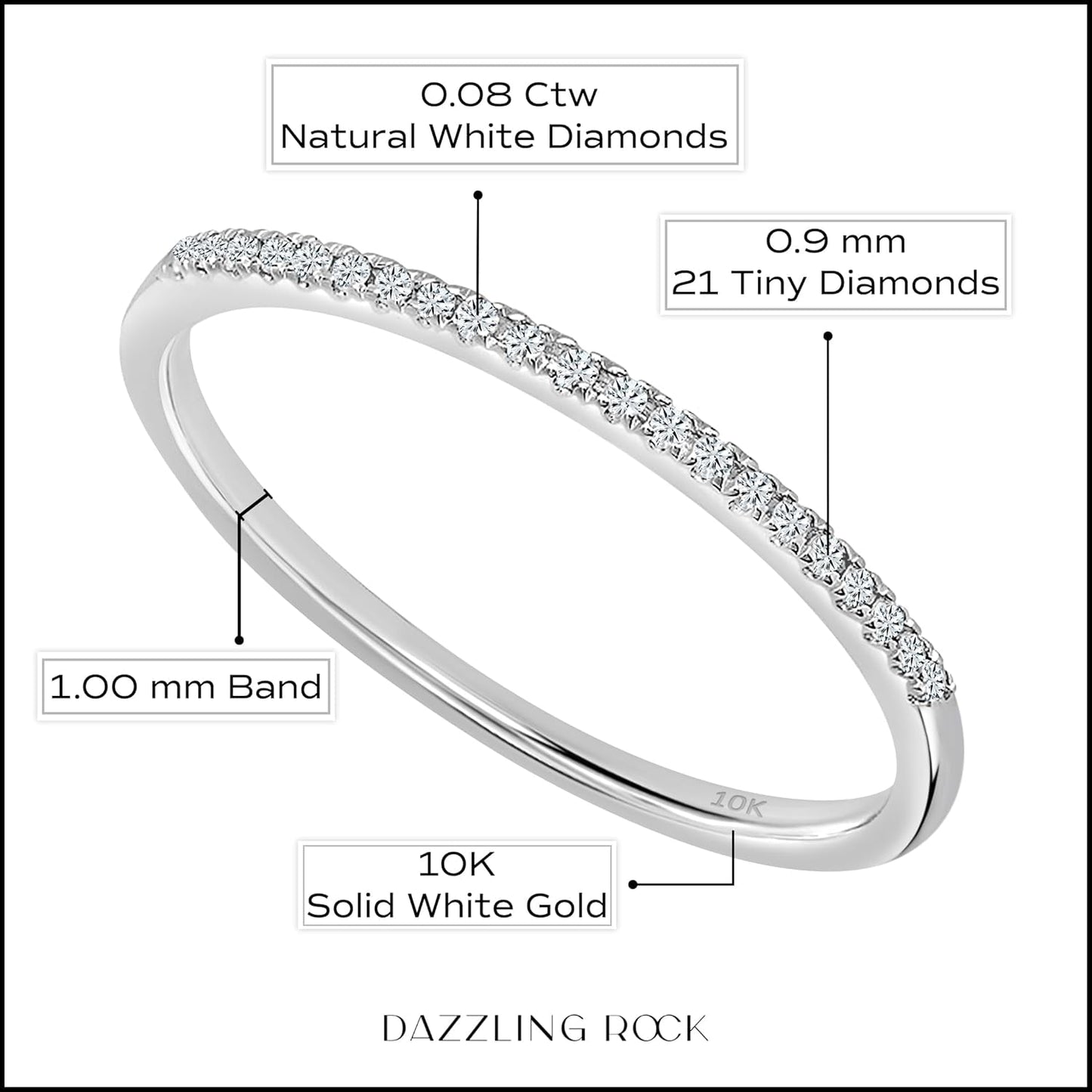 0.08 Cttw round White Diamond Minimalist Stackable Wedding Band for Women in 10K Solid Gold
