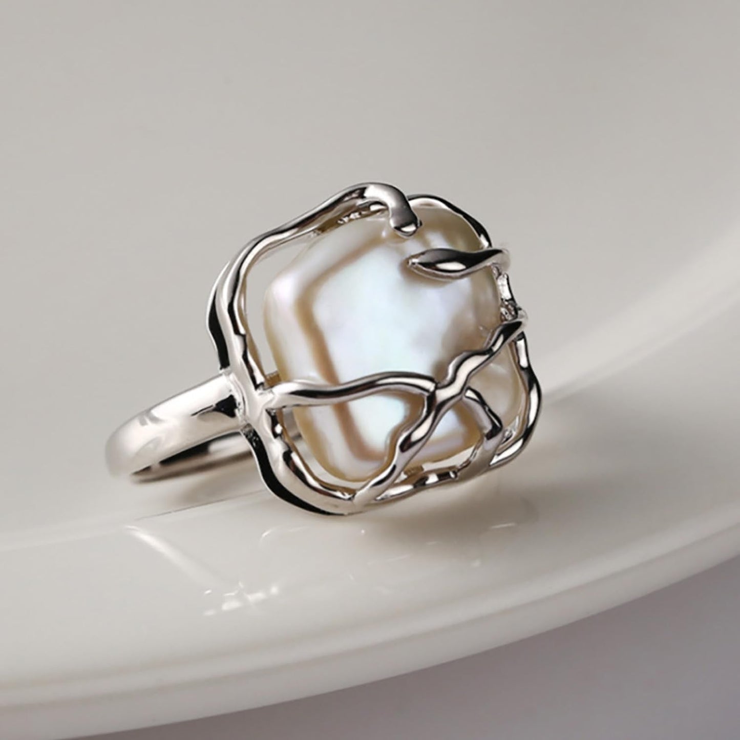 Baroque 18K Gold Pearl Statement Ring - Adjustable Chunky Pearl Wedding Jewelry for Women