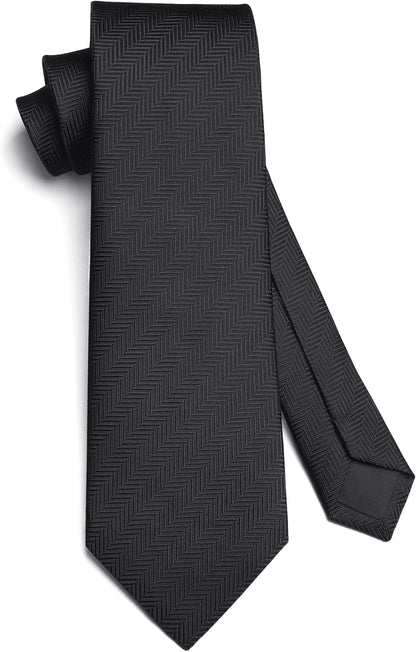 Mens Solid Ties Formal Business Woven Tie and Pocket Square Cufflinks Set Classic Silk Satin Necktie Wedding