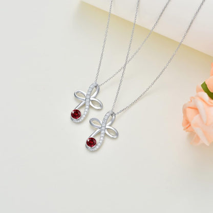 Infinity Cross Knot Necklace S925 Sterling Silver Birthstone Jewelry Pendant Necklaces Gifts for Women Mom Girls