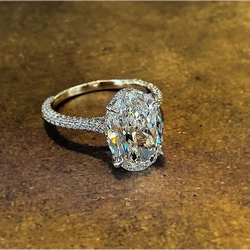 Fashion Silver Plated Big Oval Cut Zircon Engagement Ring Diamond Wedding Bridal Ring Jewelry