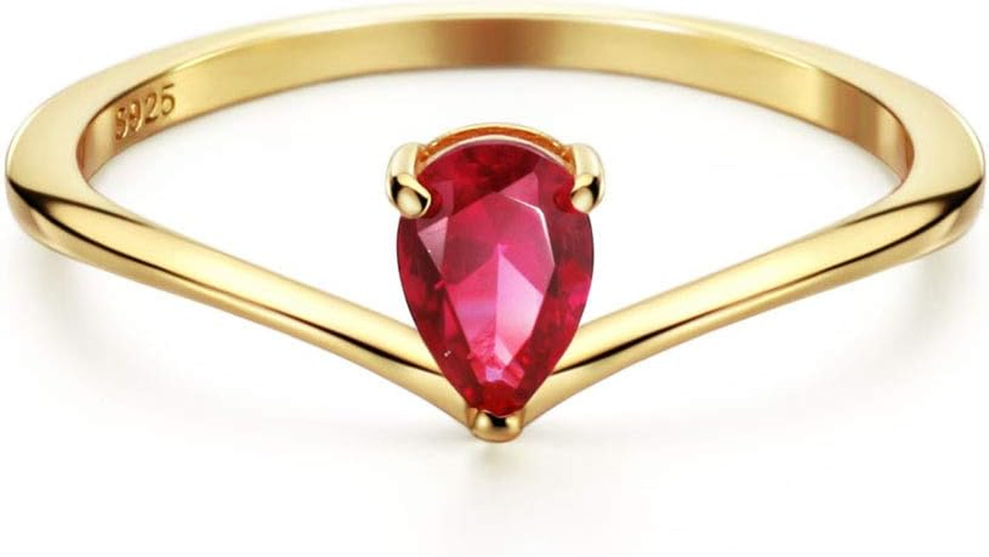 18K Gold Ruby Rings Simple Pear Cut Solitaire Rings Promise Ring