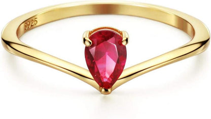 18K Gold Ruby Rings Simple Pear Cut Solitaire Rings Promise Ring