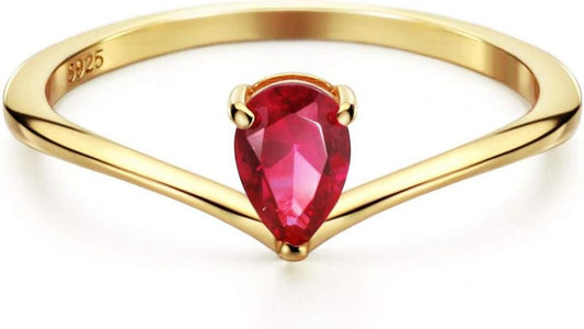 18K Gold Ruby Rings Simple Pear Cut Solitaire Rings Promise Ring