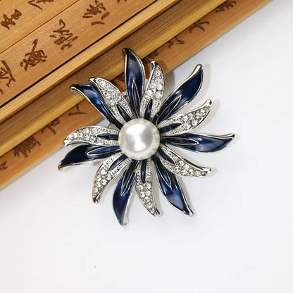 Korean Diamond Enamel Sun Flower Brooch for Woman Scarves Buckle Brooches Party