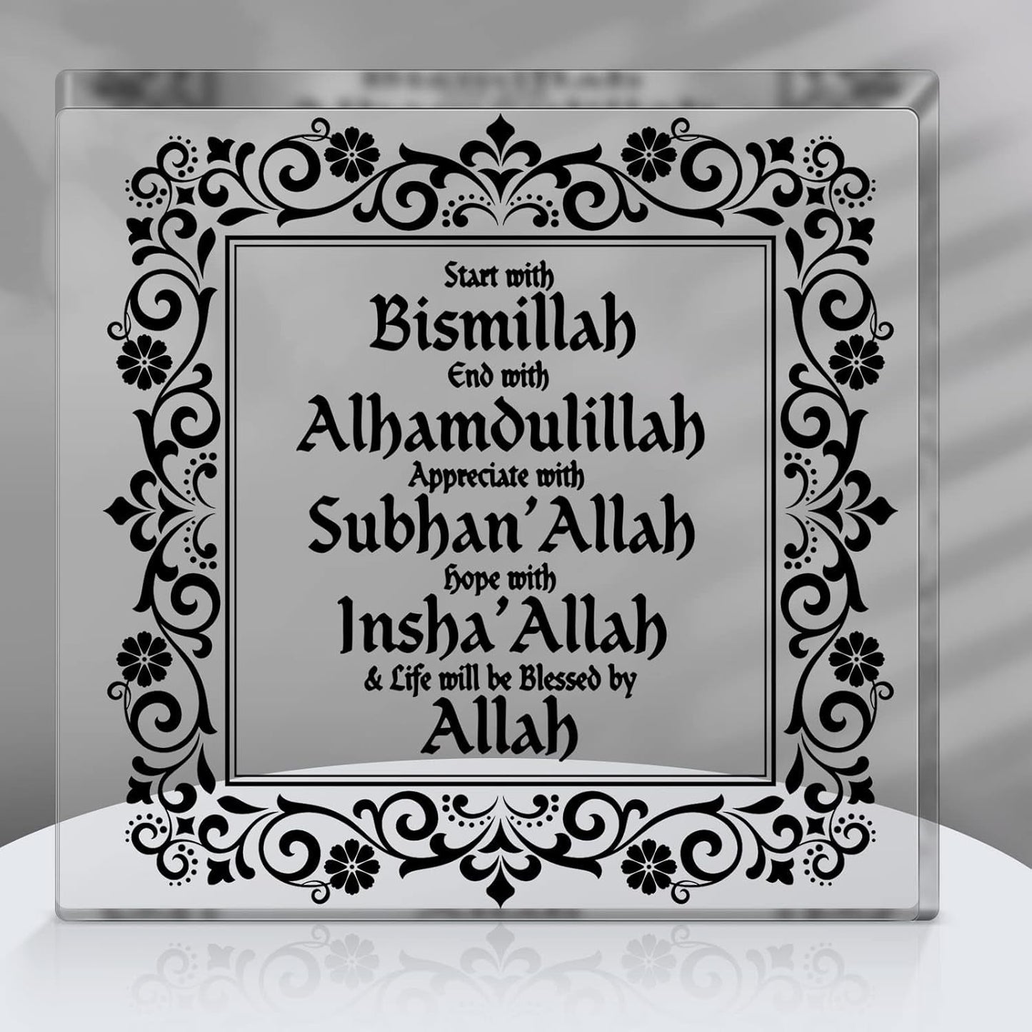 Islamic Acrylic Decor Eid Ramadan Mubarak Table Decor Start and End with Allah Appreciate Hope with Allah Acrylic Sign Desktop Ornament Arabic Ramadan Tree Decoration Birthday Gift(Black)