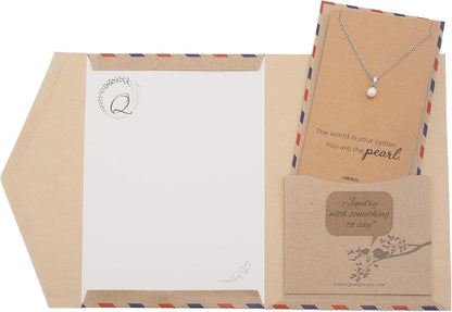 Pearl Pendant Necklace, Beach Themed Charm Mother'S Day Gifts with Inspirational Greeting Card, Stainless Steel Adjustable Chain 16" to 18"