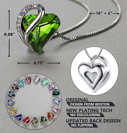 Gift Necklaces for Women, Infinity Love Heart Pendant with Birthstone Crystals, Silver Plated 18 plus 2 Inch Chain, Birthday Jewelry for Wife