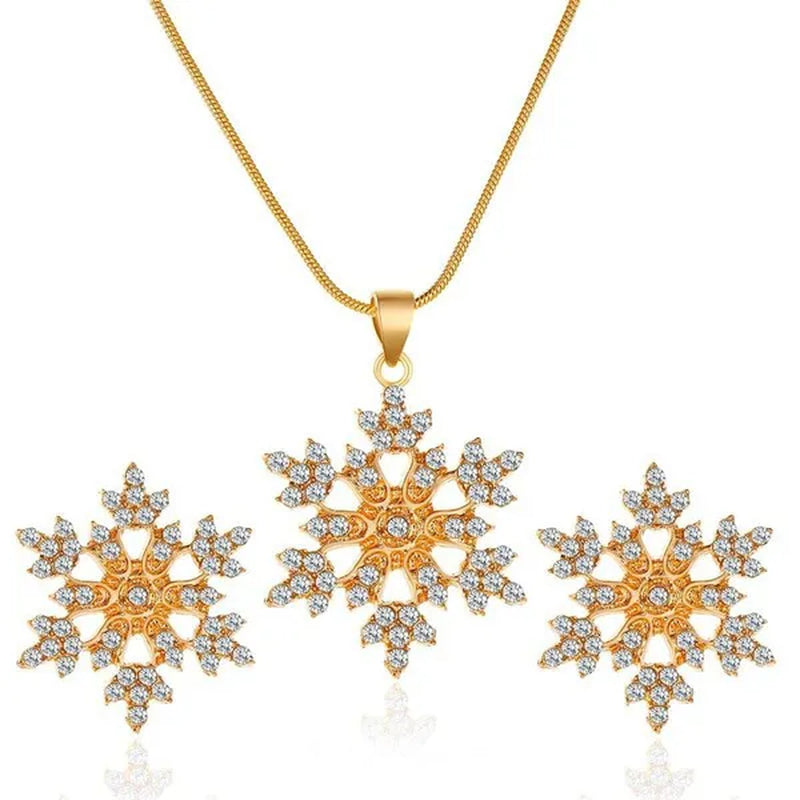 Elegant Crystal Snowflake Earrings Necklace Set Temperament Ladies Zirconia Snowflake Jewelry Accessories