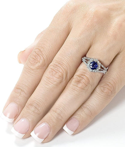 Vintage Style Sapphire & Diamond Engagement Ring 1 Carat (Ctw) in 14K White Gold