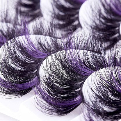 Colored Eyelashes Fluffy Eye Lashes 20 Pairs Russian Strip Lashes D Curl Strip Lashes Look like Extensions 3D Natural Wispy Cat Eye Lashes,Purple
