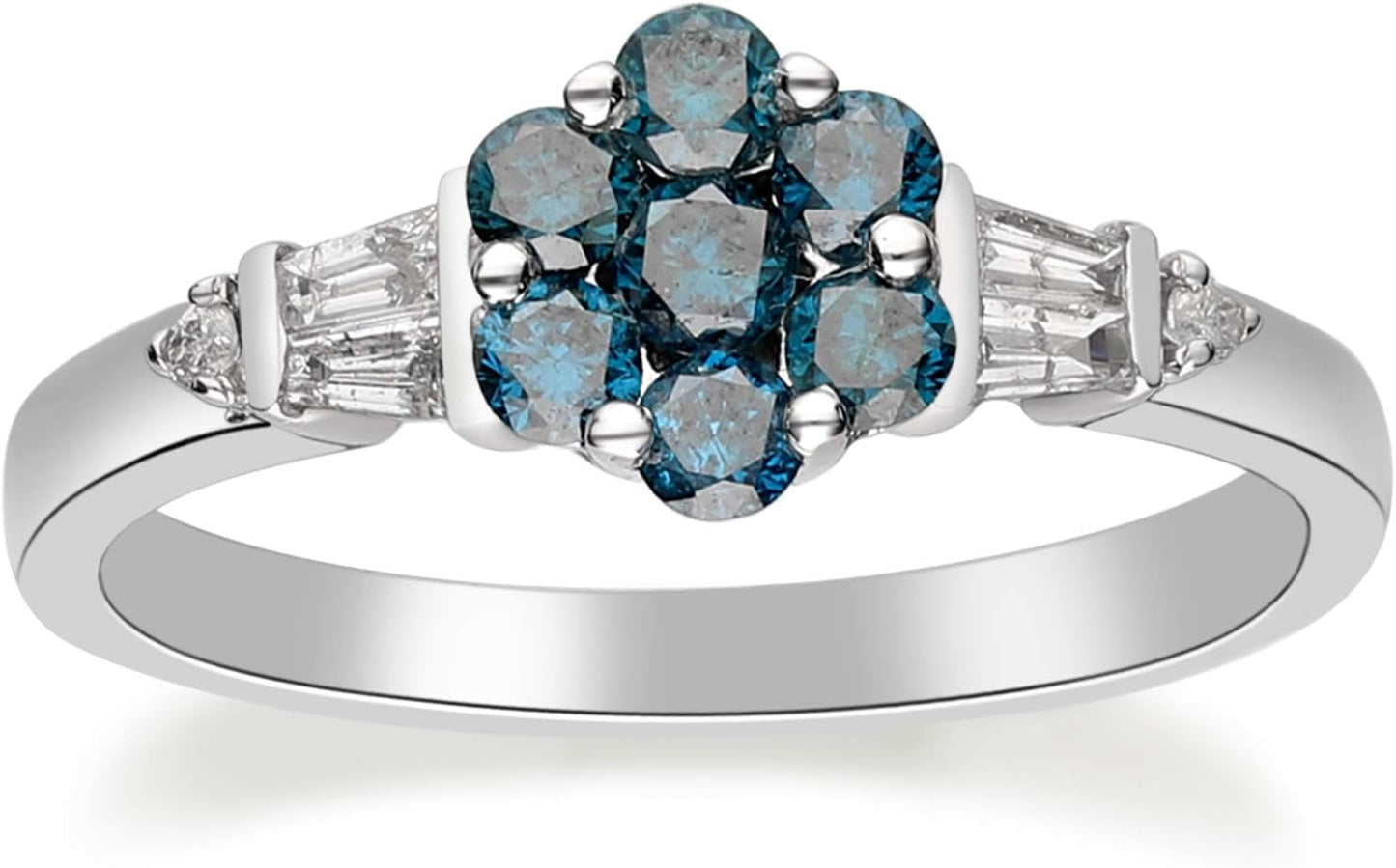 Gin and Grace 10K White Gold Genuine Blue Sapphire Ring with Diamonds for Women Holiday Gifts | Ethically, Authentically & Organically Sourced (Round-Cut) Shaped Sapphire Hand-Crafted Jewelry for Her | Sapphire Ring for Women Holiday Gifts
