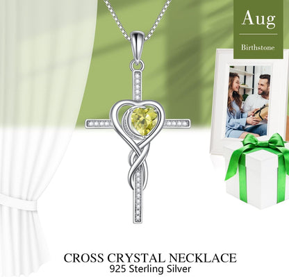 Mothers Day Necklace Cross Necklaces for Women Infinity Pendant Sterling Silver Religious Jewelry Pendant Necklace with Birthstone Moon Necklace with Heart Crystal Birthday Gifts for Women Girls