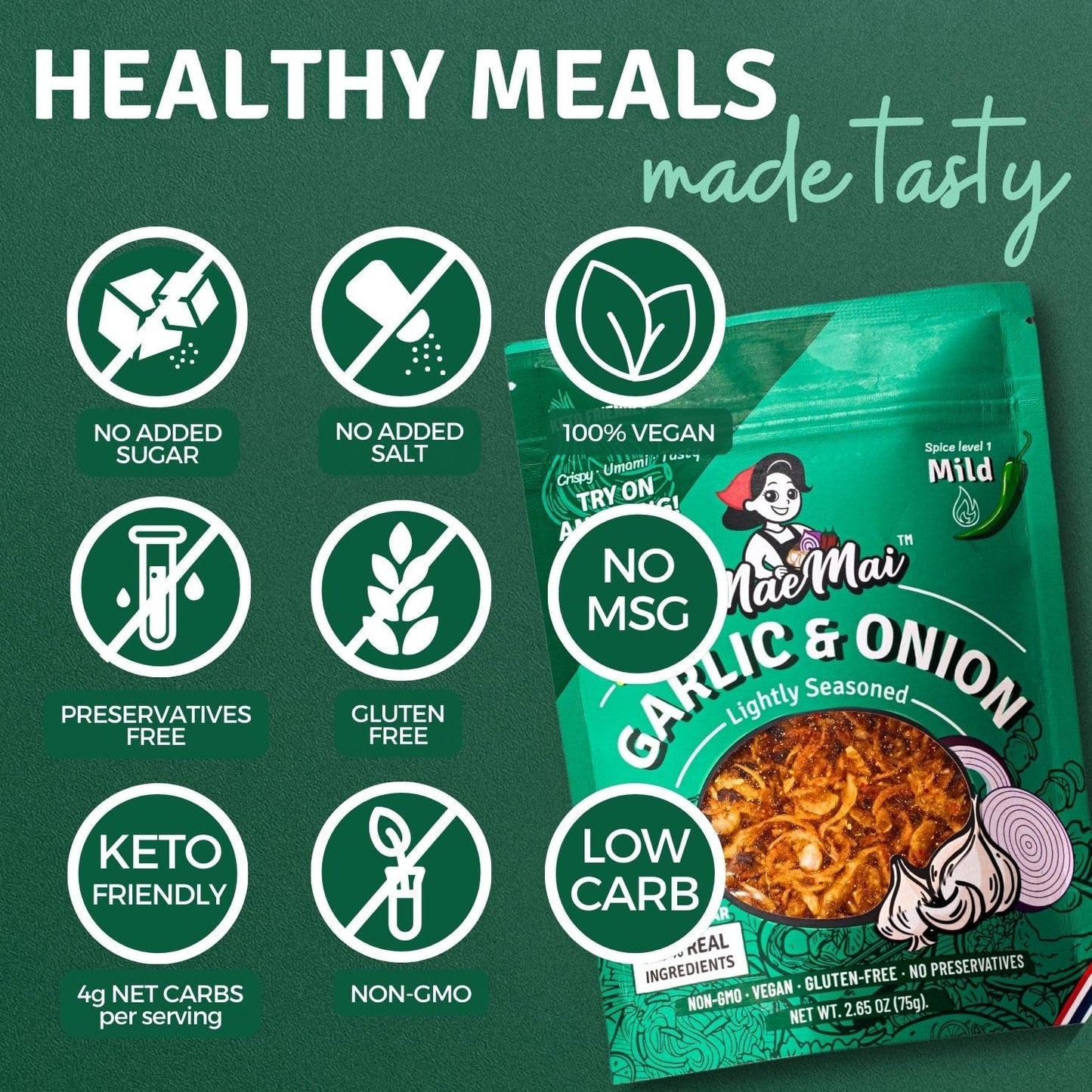 MILD Spice - Non-Oily Chili Crisp Topper, Rice Seasoning, Ramen Topper, Furikake | Umami Onion & Garlic Flakes | 2.65Oz (75G)