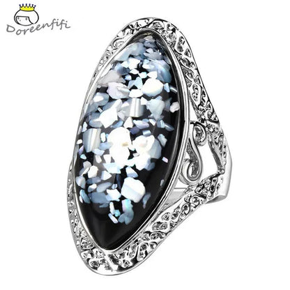 Vintage Jewelry Magic Natural Shell Silver Ring Ancient Silver Carved Big Ring Couple Antique Jewelry Sterling Silver Bride Wedding Engagement Vintage Men Ring Gift Aneis Feminino Bijoux