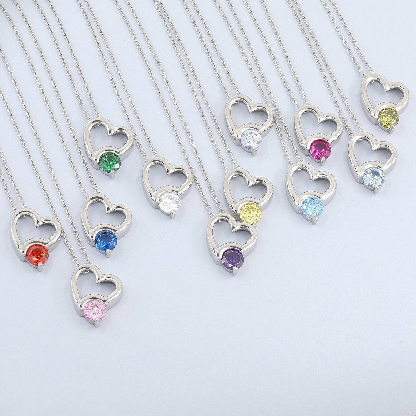 Sterling Silver Necklace for Women with Cubic Zirconia Stone , Heart Pendant Chain Necklace ( Blue Sapphire )