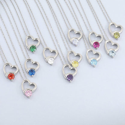 Sterling Silver Necklace for Women with Cubic Zirconia Stone , Heart Pendant Chain Necklace ( Blue Sapphire )