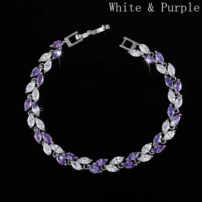 Trendy 2019 Cubic Zirconia Jewelry 925 Silver Leaf Charm CZ Crystal Female Bracelets Bangles for Women