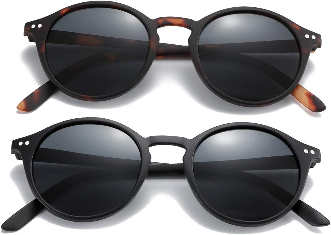 Polarized Sunglasses for Women Men: Retro Shades round | Square Frame UV Protection 2 Pack