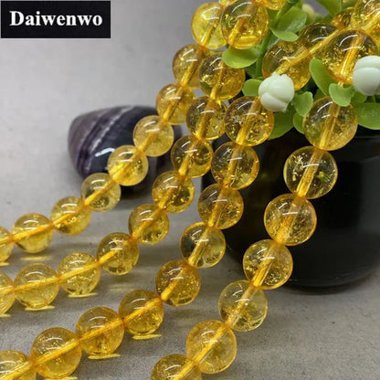 Yellow Citrine Cracked Crystal Bead Stone round 4-12Mm Gemstone Loose Spacer DIY