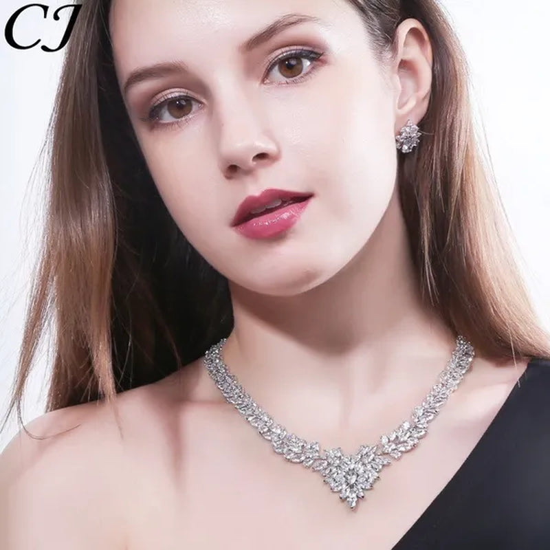 CANDICE White Gold Plated Marquise Red Zirconia Stone Necklace Earrings Sets for Wedding Luxury Party CZ Jewelry Set